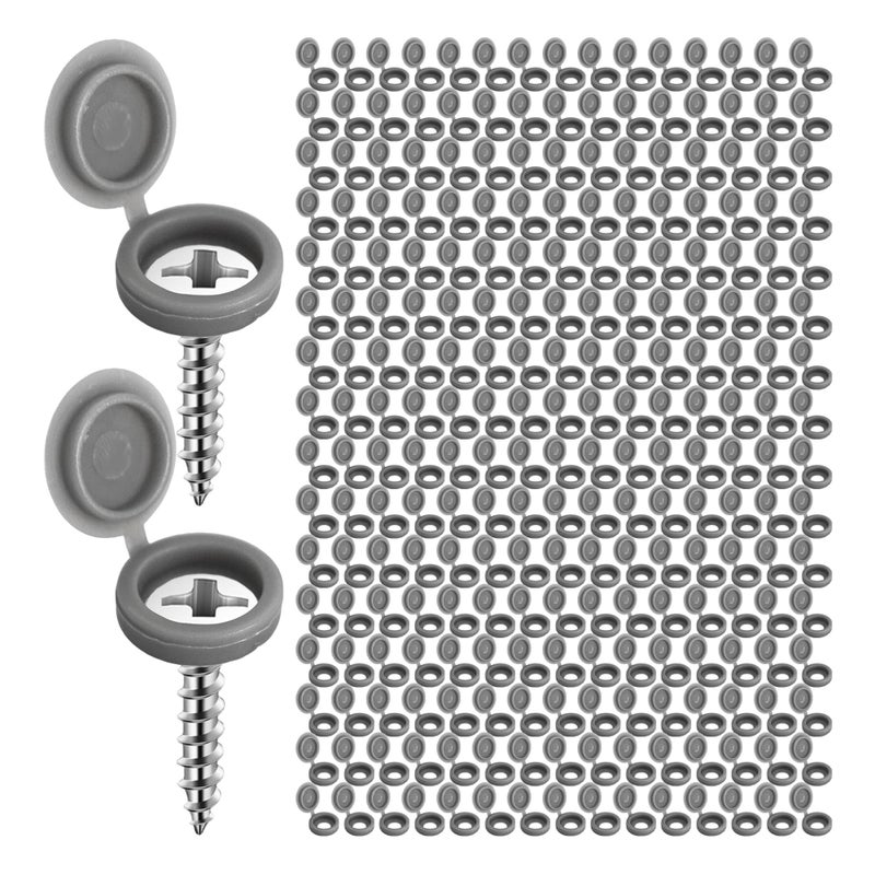 Runseaway 150Pcs Grey Plastic Screw Covers, Hinged Screw Cover Caps, Hinged Fold Over Caps Dust Washers Snap Flip Tops for Screw Protection - Image 1